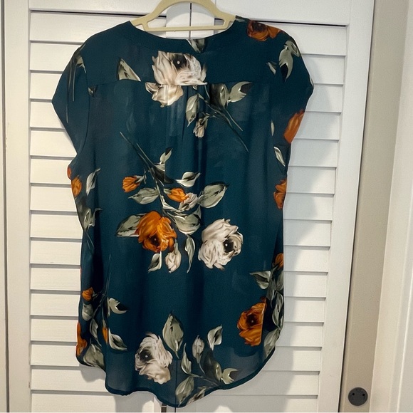 Fun2Fun Dark Green Floral Split Neck Blouse XXL NWT - Picture 10 of 12